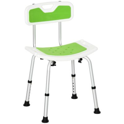 Scaun de Dus HOMCOM pentru Seniori, Reglabil pe Înălțime, cu Spătar, Antialunecare, 51.5x49.5x68.5-81cm, Verde | Aosom Romania ieftin