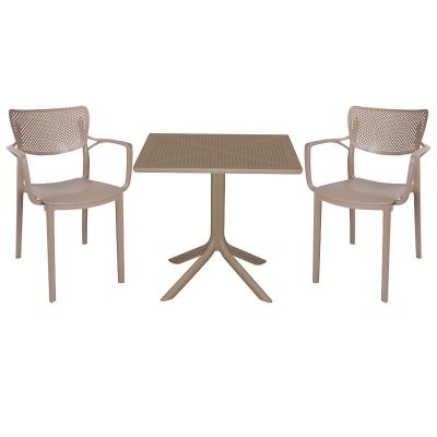 Set de gradina masa si scaune Groovy, Frontline set 3 piese plastic cappuccino 80x80x74.5cm