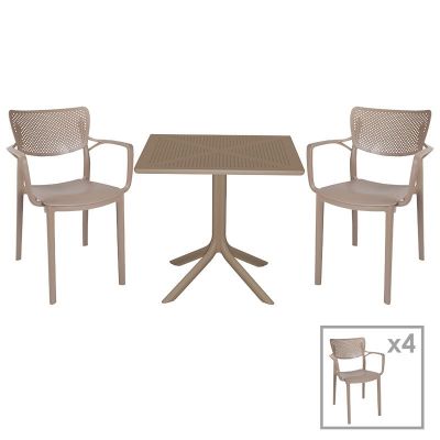 Set de gradina masa si scaune Groovy, Frontline set 5 piese plastic cappuccino 80x80x74.5 cm