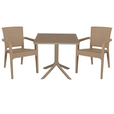 Set de gradina masa si scaune Groovy, Halcyon set 3 piese plastic cappuccino 80x80x74.5cm