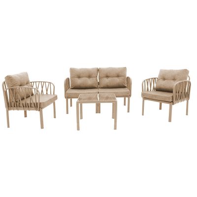 Set de gradina masa si scaune set 4 bucati model Intricate plastic culoare cappuccino, bej perna antic