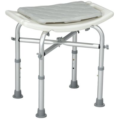 Taburet de Baie HOMCOM pentru Vârstnici, Scaun de Dus din Aluminiu, Înălțime Reglabilă, Pernă Moale, Alb | Aosom Romania