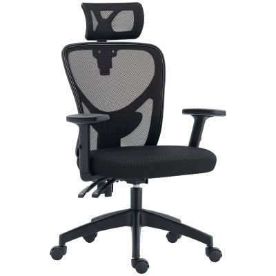 Vinsetto Scaun de Birou cu Inaltime Reglabila si Pivotant, Scaun Ergonomic cu Suport Lombar si Tetiera, 66x61x106-116cm Negru | Aosom Romania