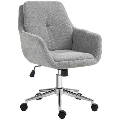 HOMCOM Scaun de Birou, Scaun din Material Textil cu Înălțime Reglabilă, Cotieră, Scaun Pivotant pentru Acasă, 55x66x86-96 cm, Gri | Aosom Romania