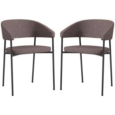 HOMCOM Set de 2 Scaune Tapițate cu Cotieră și Spătar, Scaune Moderne din Țesătură cu Efect In și Oțel, 59x56x78 cm, Maro | Aosom Romania