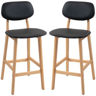 HOMCOM Set 2 Taburete cu Spătar și Tapițerie din Piele Artificială, Taburete Înalte din Lemn, 42x47x92 cm, Negru | Aosom Romania