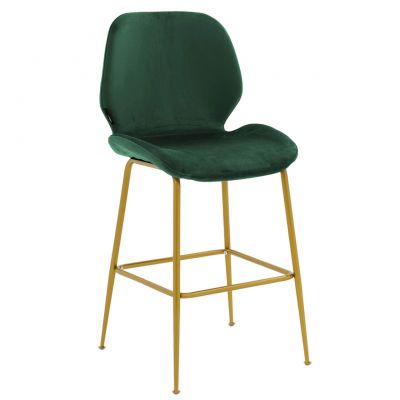 Scaun de bar Impel, Pakoworld, 46x51x99 cm, metal/catifea, auriu/verde inchis