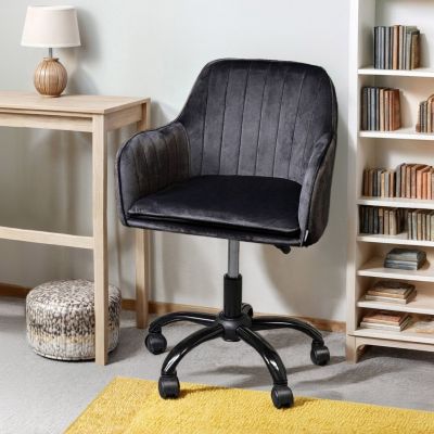 Scaun de birou Teill, Homla, 55.5x54.5x80/90 cm, metal/catifea din poliester, negru