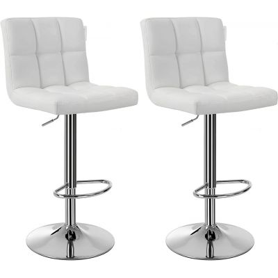 Set 2 scaune de bar pentru bucatarie, Songmics, 44.5 x 38 x 95-115 cm, rotativ 360, piele ecologica/otel fromat, alb