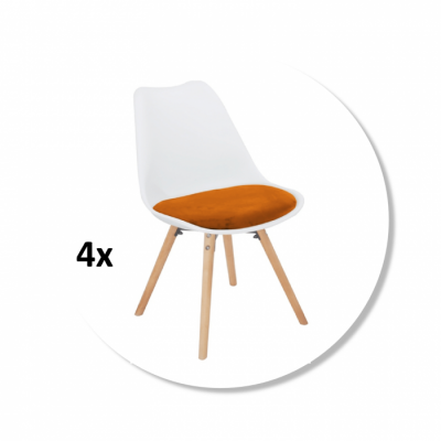 Set 4 scaune living SEMER NEW, alb + portocaliu, 48x56x80 cm