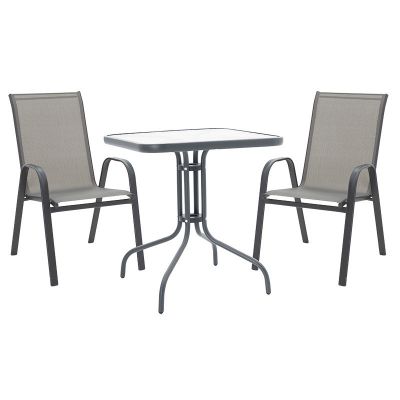 Set de gradina masa si scaune 3 bucati Watson-Calan metal negru-textilena gri inchis 70x70x70cm