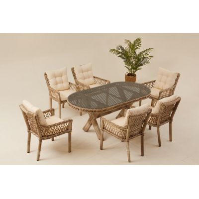 Set masa si scaune de gradina (7 piese) Pure Rattan 6 Bej 183x92x75 cm