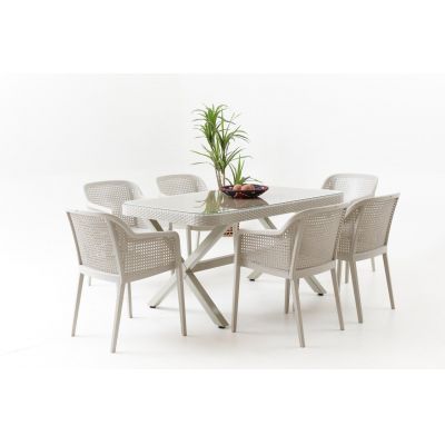 Set masa si scaune de gradina (7 piese) Saka Garden Alb 150x90x76 cm