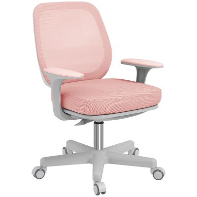 Vinsetto Scaun de Birou Respirabil cu Inaltime Reglabila, Scaun Rabatabil cu 5 Roti, 55x48x82.5-94.5 cm, Roz | Aosom Romania