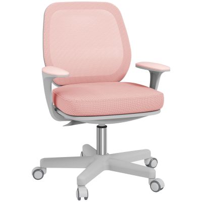 Vinsetto Scaun de Birou Respirabil cu Inaltime Reglabila, Scaun Rabatabil cu 5 Roti, 55x48x82.5-94.5 cm, Roz | Aosom Romania
