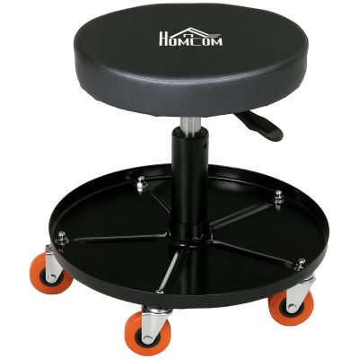 HOMCOM Scaun Atelier cu Roți și Suport pentru Scule, Scaun de Lucru cu Înălțime Reglabilă și Rotire 360°, 40x40x48cm, Negru | Aosom Romania