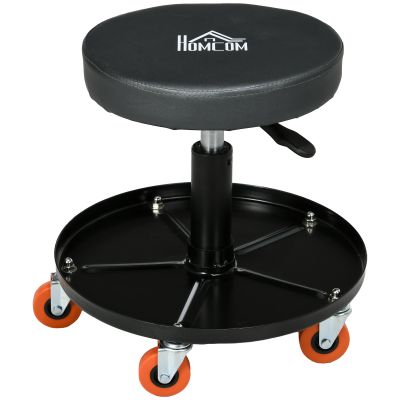 HOMCOM Scaun Atelier cu Roți și Suport pentru Scule, Scaun de Lucru cu Înălțime Reglabilă și Rotire 360°, 40x40x48cm, Negru | Aosom Romania