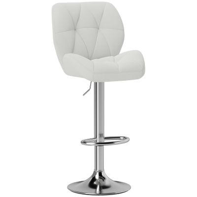 HOMCOM Scaun de Bar Pivotant cu Tapițerie din Piele Artificială, Scaun de Bucătărie cu Spătar și Înălțime Reglabilă, 47x49x90-111 cm, Alb