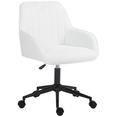 HOMCOM Scaun de Birou din Material Textil cu Înălțime Reglabilă, Scaun de Birou Pivotant cu Cotiere și Rotile, 58x58x83-93 cm, Alb | Aosom Romania