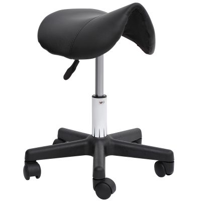 HOMCOM Scaun Rotativ cu Roți, Scaun pentru Coafor și Estetician cu Înălțime Ajustabilă, Tapițat cu Piele Ecologică, 35x38x43-55 cm, Negru