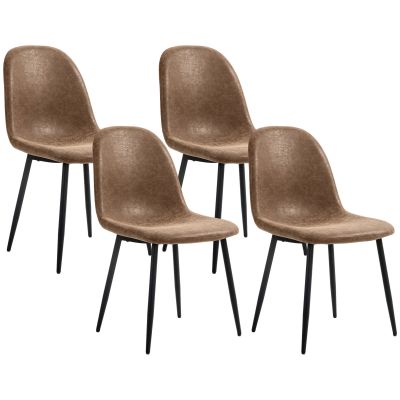 HOMCOM Set de 4 Scaune de Sufragerie Stil Vintage, Scaune de Bucătărie din Piele Artificială și Picioare din Oțel, 46x61x85 cm, Maro | Aosom Romania