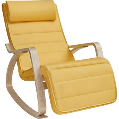 Scaun balansoar reglabil in 5 pozitii, Vasagle, 67x121.5x84 cm, max 150 kg, lemn de mesteacan/policoton, galben pastel/natural