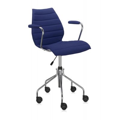 Scaun birou cu brate Kartell Maui Soft design Vico Magistretti Trevira albastru