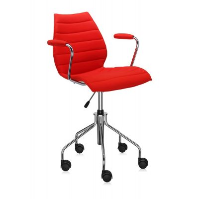 Scaun birou cu brate Kartell Maui Soft design Vico Magistretti Trevira rosu