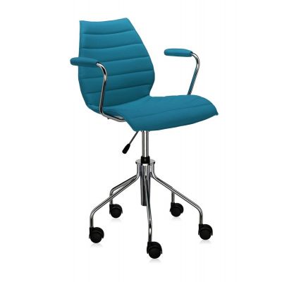 Scaun birou cu brate Kartell Maui Soft design Vico Magistretti Trevira turcoaz