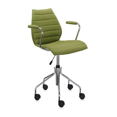 Scaun birou cu brate Kartell Maui Soft design Vico Magistretti Trevira verde