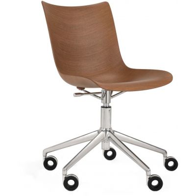 Scaun birou Kartell P/Wood design Philippe Stark baza crom Dark Wood