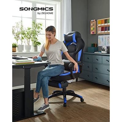 Scaun de birou, Songmics, Negru-Albastru, 70x64x(120-128) cm