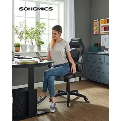 Scaun de birou, Songmics, Negru-Gri, 47x51x(88.5-108.5) cm