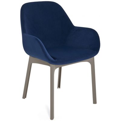 Scaun Kartell Clap design Patricia Urquiola baza grej tapiterie Aquaclean albastru