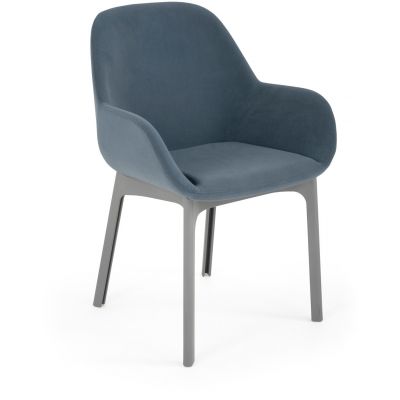 Scaun Kartell Clap design Patricia Urquiola baza gri tapiterie Aquaclean albastru pudrat