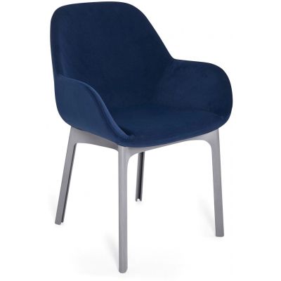 Scaun Kartell Clap design Patricia Urquiola baza gri tapiterie Aquaclean albastru