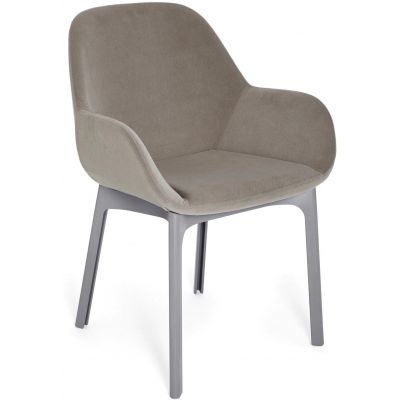 Scaun Kartell Clap design Patricia Urquiola baza gri tapiterie Aquaclean ecru