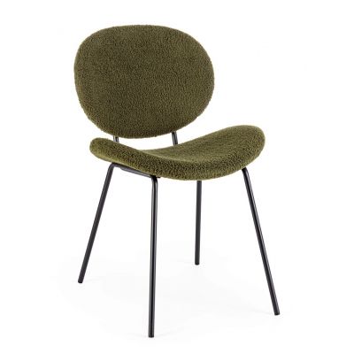Scaun Maddie, Bizzotto, 52x59.5x79.5 cm, otel/poliester Boucle, verde inchis