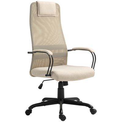 HOMCOM Scaun de Birou Ergonomic Rotativ cu Reclinare, Înălțime Reglabilă și Roți, 58x61x115-125 cm, Bej | Aosom Romania