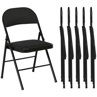 HOMCOM Set 6 Scaune Pliabile, Scaune Moderne cu Perne din Poliester pentru Acasă și Birou, 45x46x78 cm, Negru | Aosom Romania