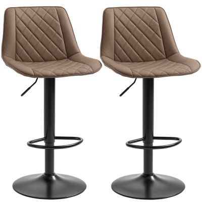 HOMCOM Set de 2 Scaune Înalte de Bar cu Înălțime Reglabilă, Rotative cu Bază din Oțel, 46,5x51x86-106 cm, Maro Închis | Aosom Romania