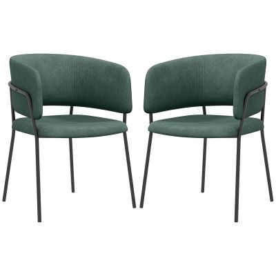 HOMCOM Set de Scaune, Scaune de Bucătărie Tapițate Moderne din Catifea cu Spate, Cotieră și Picioare Metalice, 57x53x73 cm, Verde
