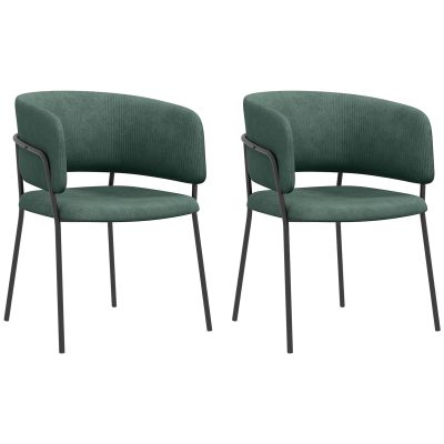 HOMCOM Set de Scaune, Scaune de Bucătărie Tapițate Moderne din Catifea cu Spate, Cotieră și Picioare Metalice, 57x53x73 cm, Verde