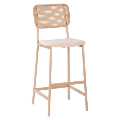 Scaun de bar Cecilia metal culoare lemn natural - material textil bej Scaun de bar Cecilia metal culoare lemn natural - material textil bej