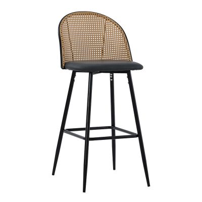 Scaun de bar Kace rattan, Negru - Natural, 43x55x102 cm