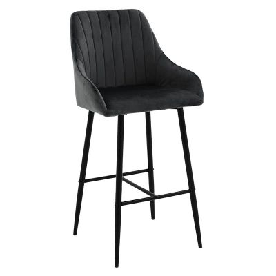 Scaun de bar Patrin picioare metalice negre - culoare negru catifea