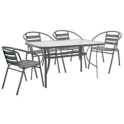 Set de gradina masa si scaune 5 bucati Ensure-Tade metal-sticla gri inchis 140x80x70cm