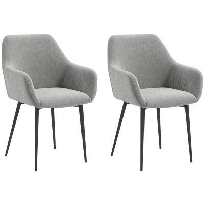 HOMCOM Set 2 Scaune de Dining Tapițate cu Brațe și Picioare din Oțel pentru Sufragerie, 54x57x80 cm, Gri Închis | Aosom Romania