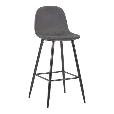 Scaun bar inalt mediu Bella gri inchis din catifea cu picioare din metal negru 41x47x93 cm