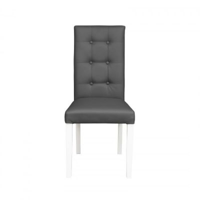 Scaun living TEO LUX, picioare lemn alb, piele ecologica gri, 46x60x98 cm